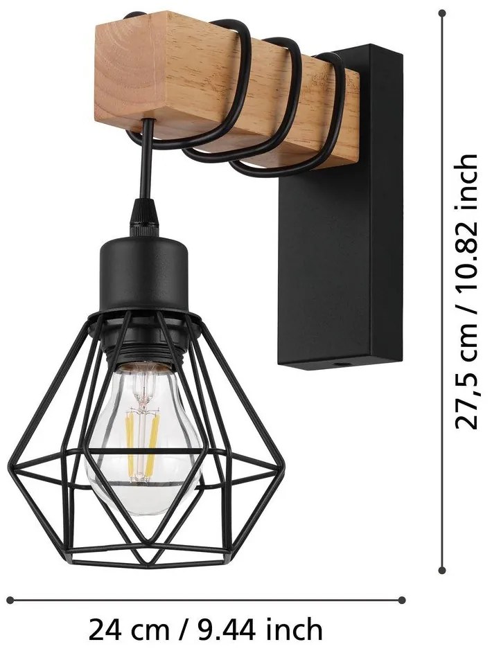 Lampada da parete nera/di colore naturale TOWNSHEND 5 – EGLO