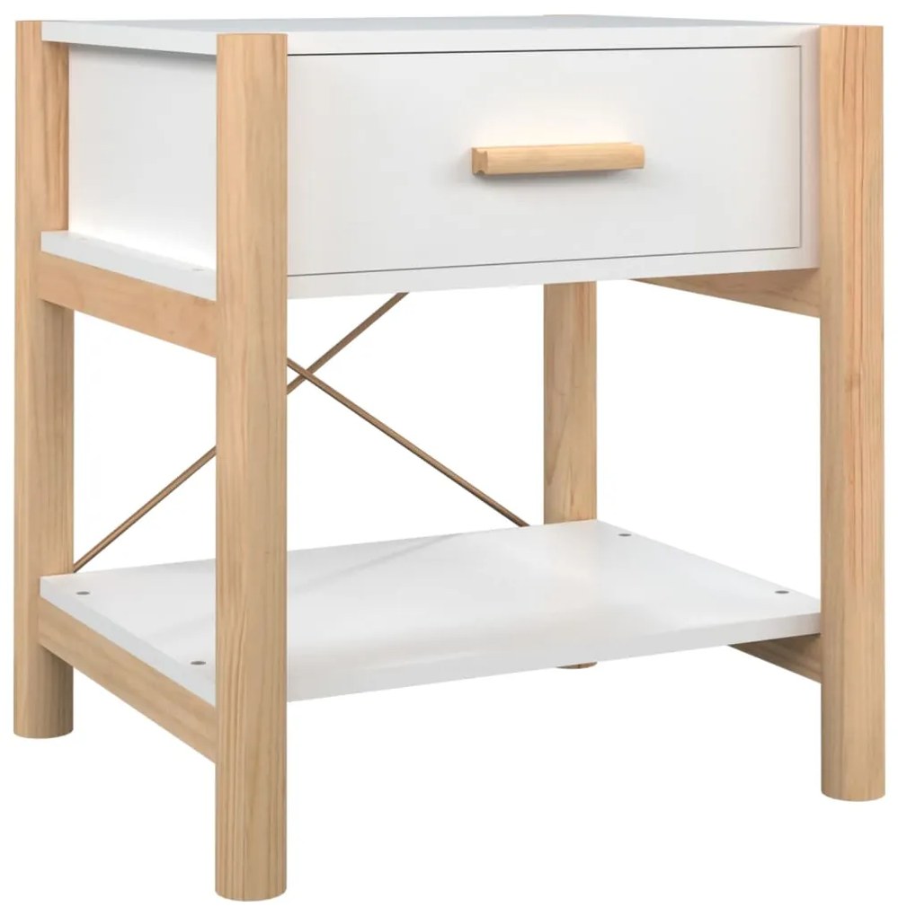 Tavolini da letto 2pz bianchi 42x38x45 cm in legno multistrato