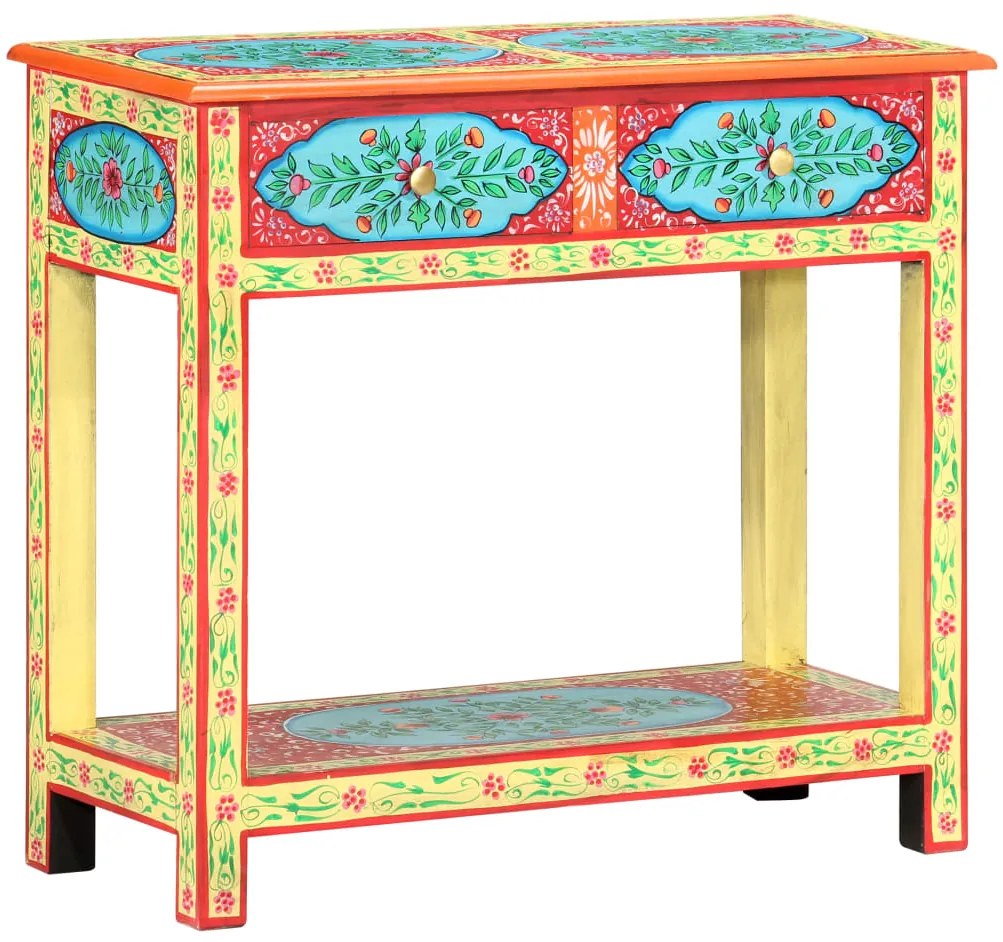 Tavolo Consolle Dipinto A Mano 80x35x75 Cm İn Legno Di Mango /