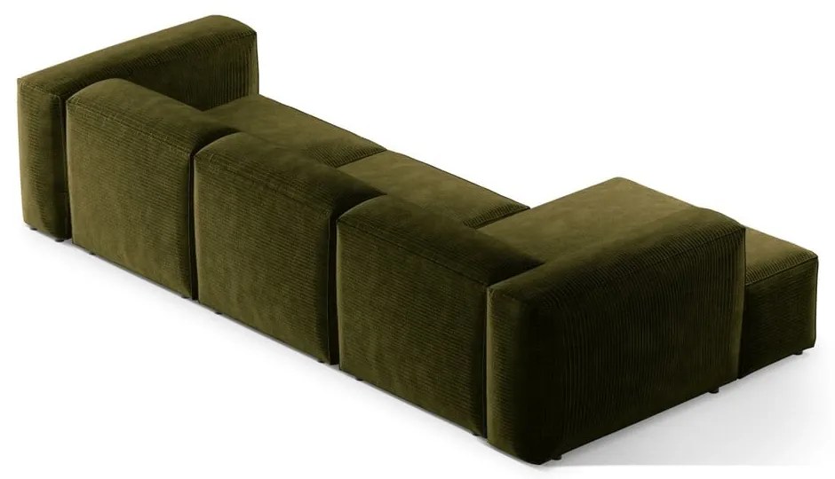 Divano angolare verde (con penisola a sinistra/con chaise lounge) con rivestimento in velluto a coste Bergamo – Cosmopolitan Design