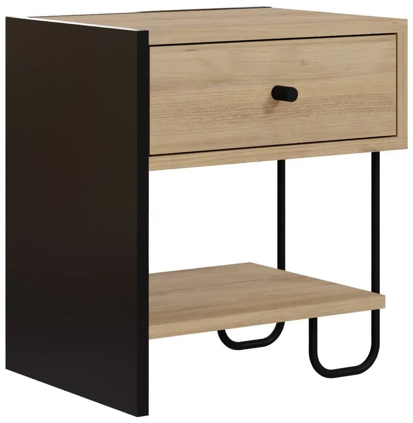 Comodino in rovere nero/naturale con ripiani Saturne - Marckeric