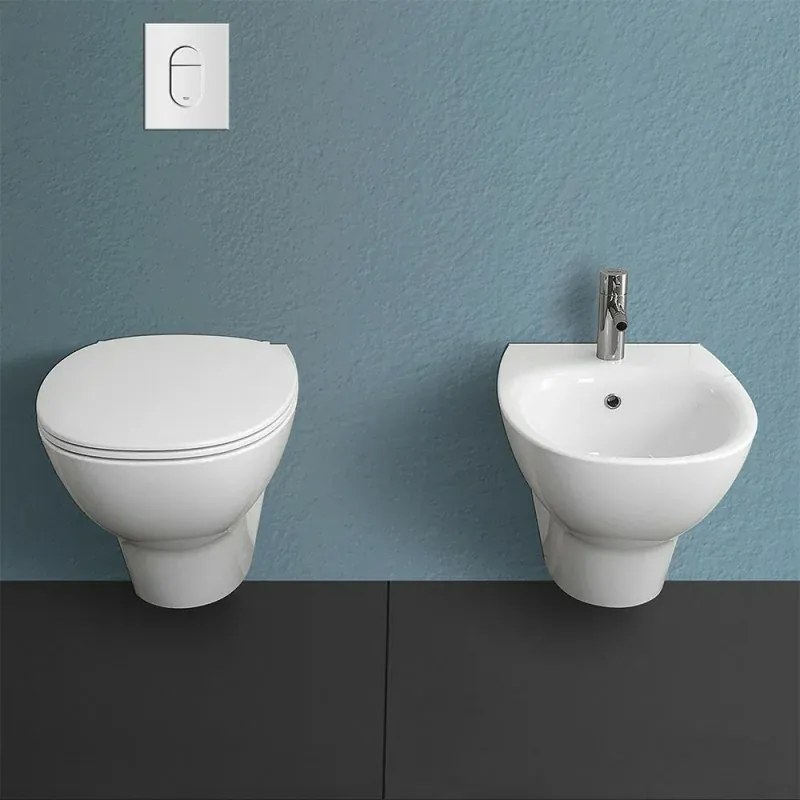 Sanitari sospesi Rimless Morning scarico a parete e sedile originale