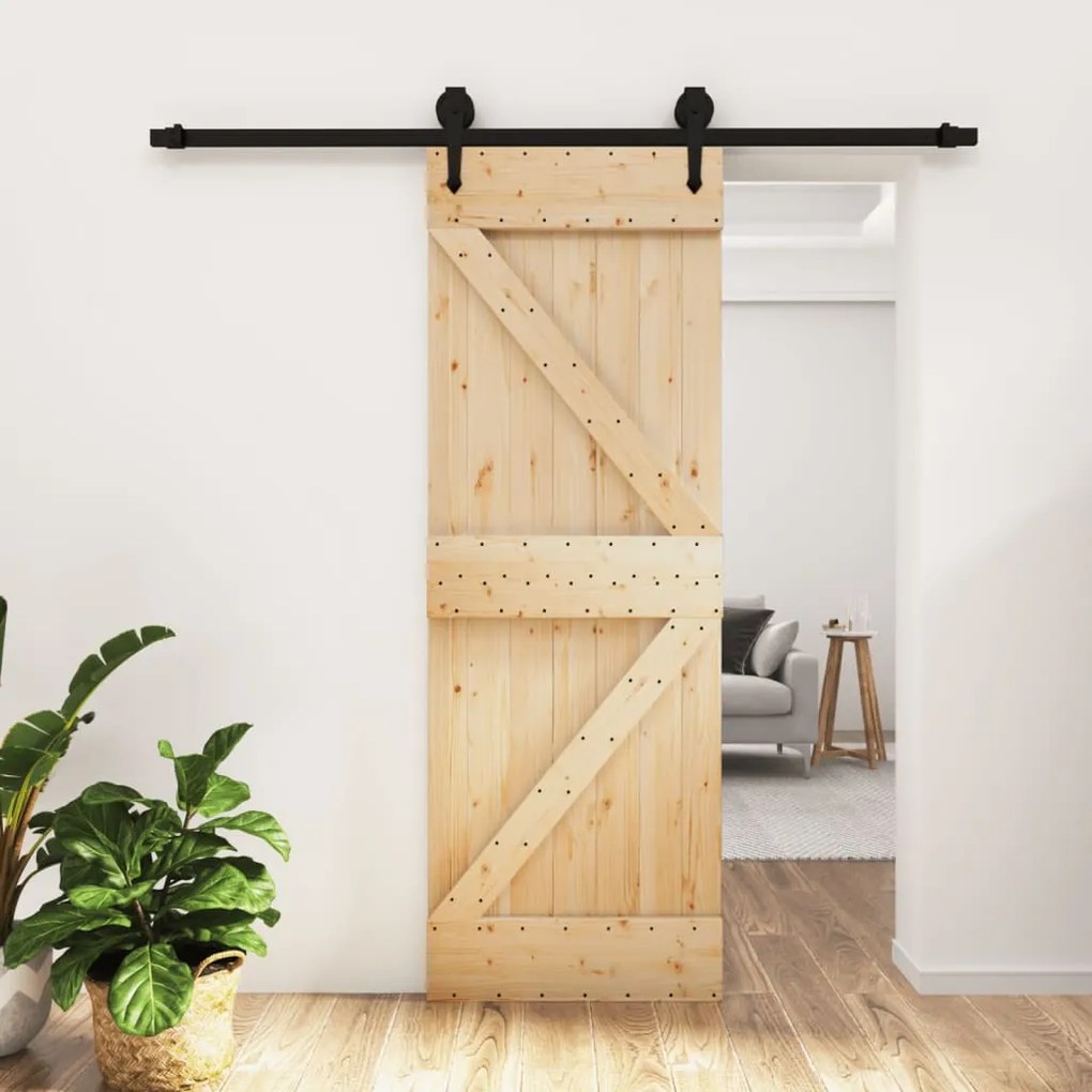 Porta Scorrevole Con Set Hardware 70x210 Cm Legno Massello Pino /