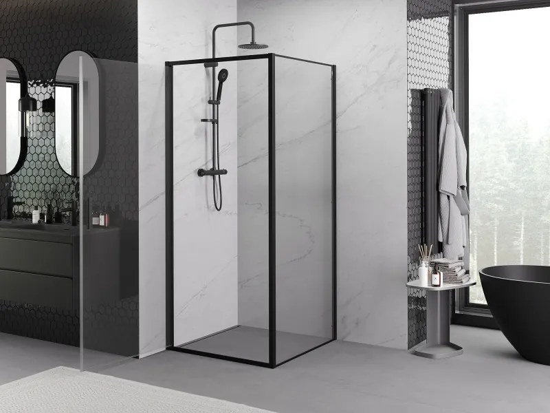 Mexen Exo-B cabina doccia a battente 90 x 90 cm, trasparente, nera - 817-090-090-70-00