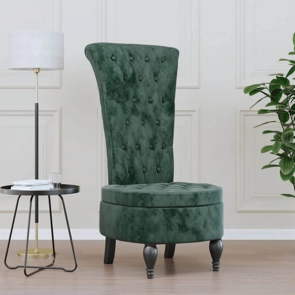 Sedia Schienale Alto Design con Bottoni in Velluto Elegante e Raffinata, Verde Scuro