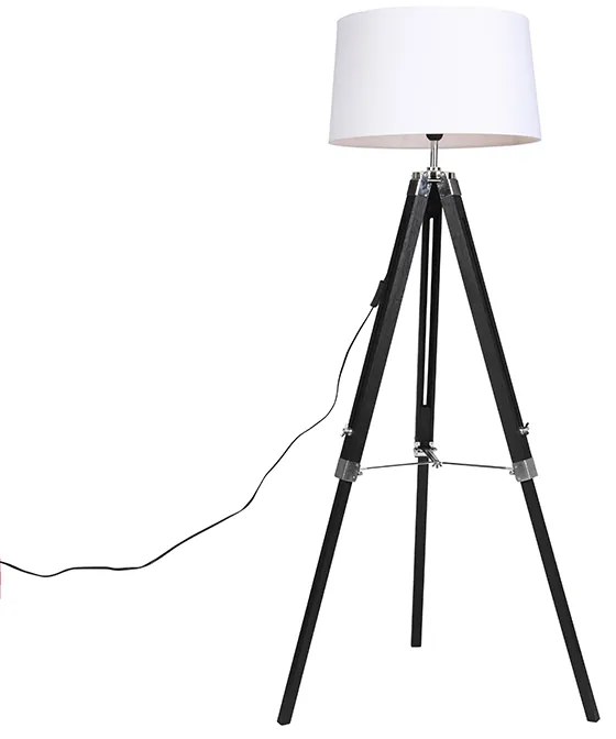 Lampada da terra nera con paralume in lino bianco 45 cm - TRIPOD