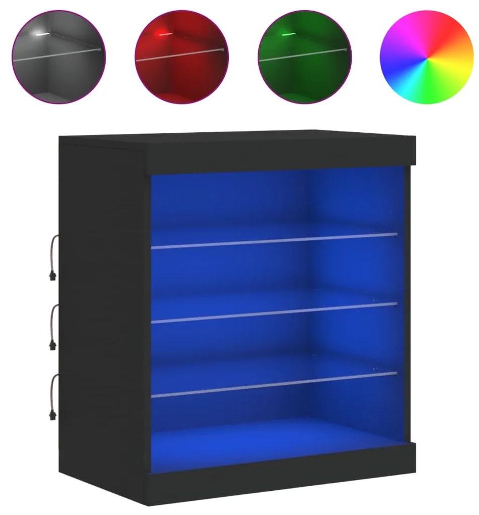 Credenza con luci led nera 60,5x37x67 cm