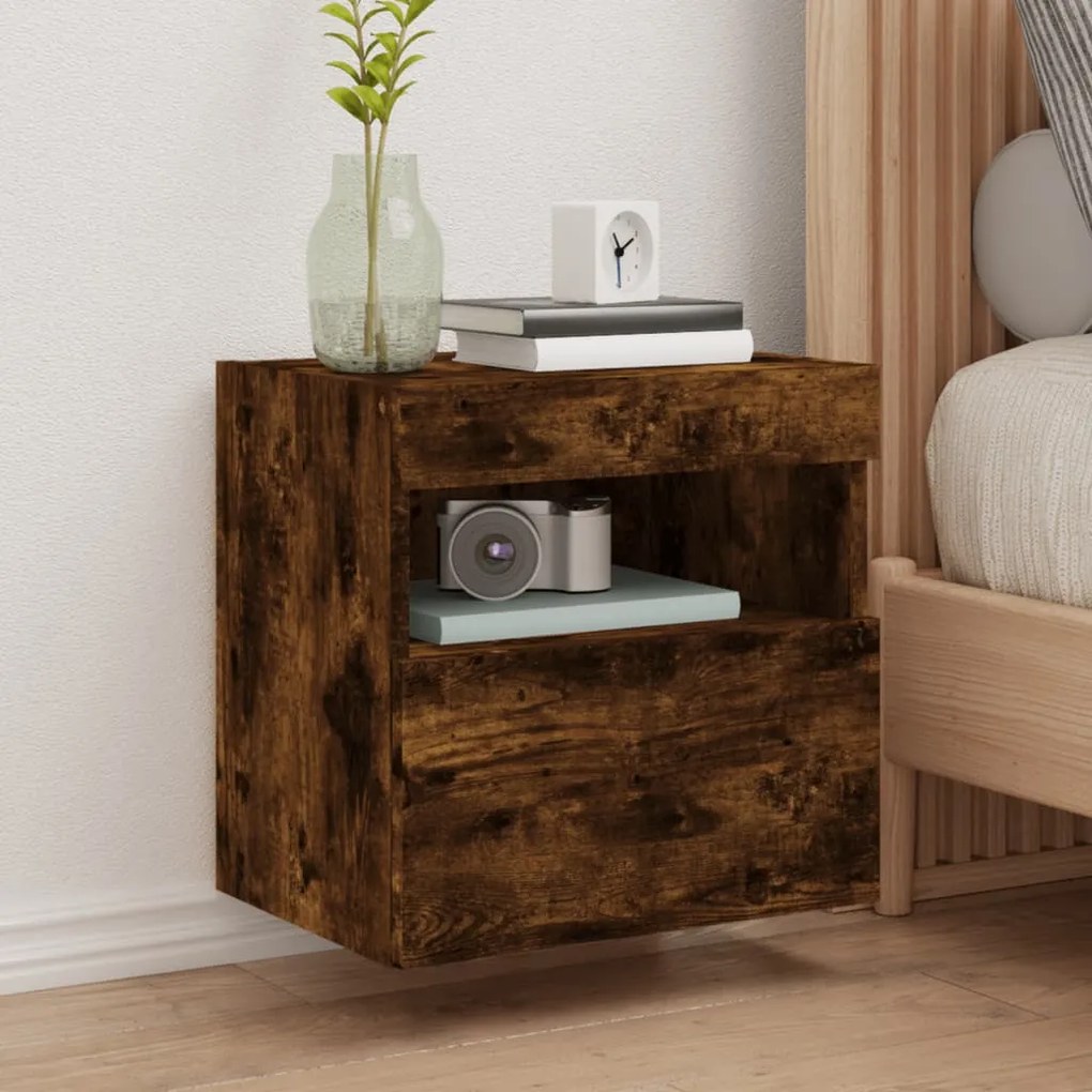 Mobile Tv A Parete Con Luci Led Rovere Fumo 40x30x40 Cm /