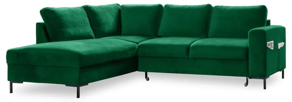 Divano letto angolare in velluto verde scuro (angolo sinistro) Lofty Lilly - Miuform