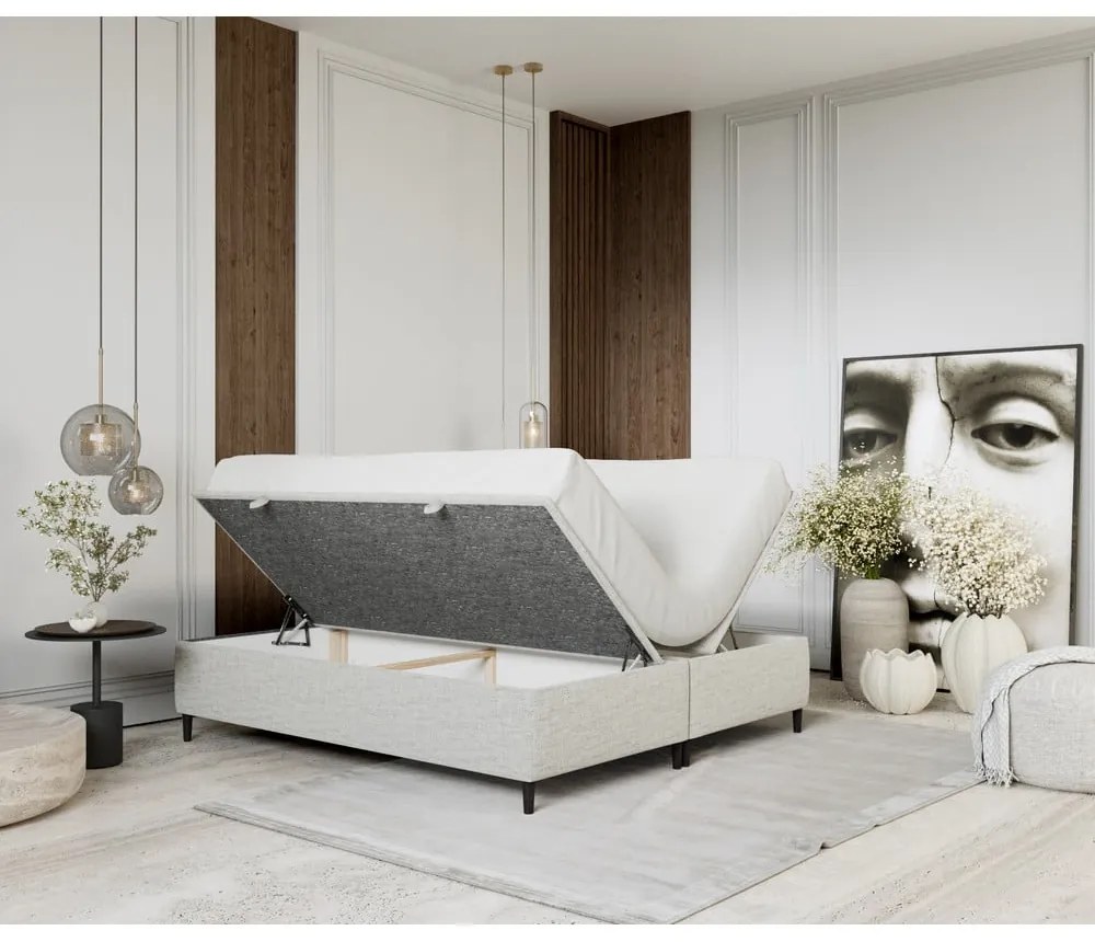 Letto matrimoniale imbottito grigio chiaro con contenitore 140x200 cm Tate - Maison de Rêve