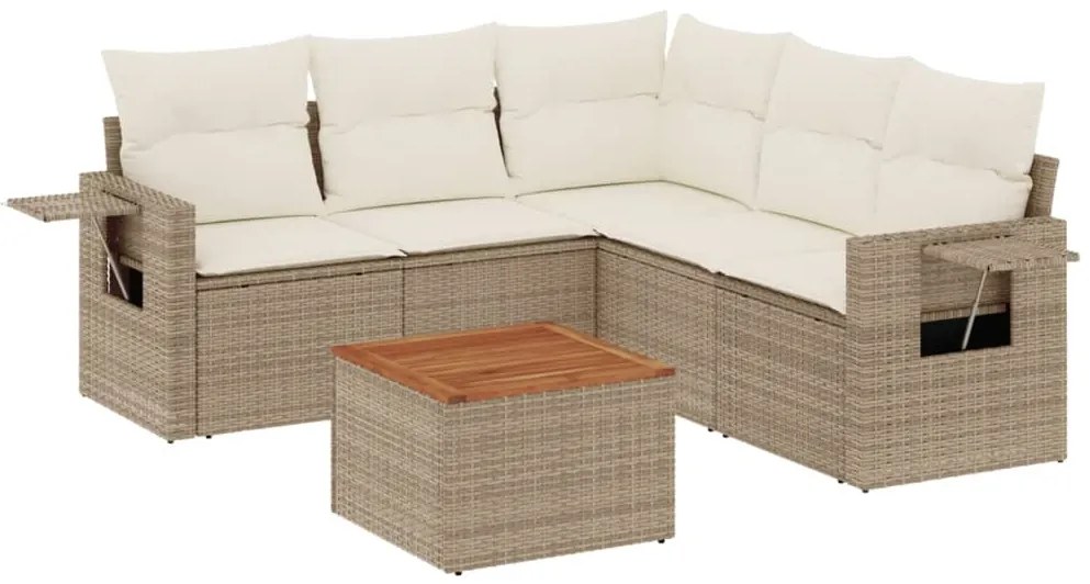 Set divano da giardino 6 pz con cuscini beige in polyrattan