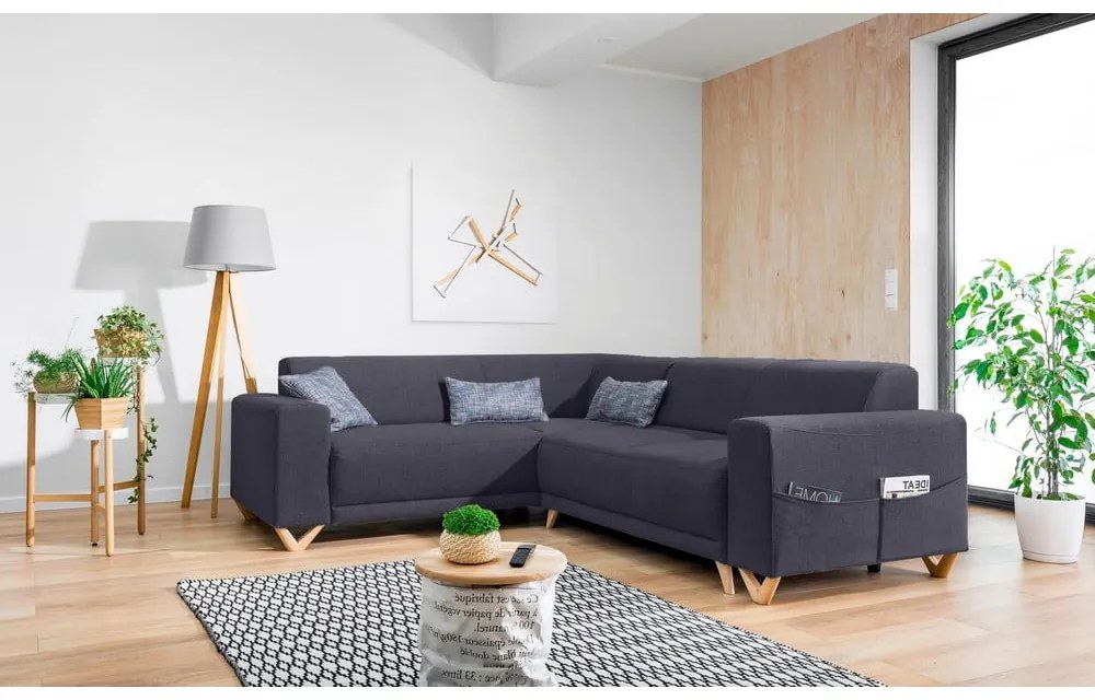 Divano angolare color antracite allungabile e con contenitore (con penisola a sinistra/a L) Classy Sophie – Miuform