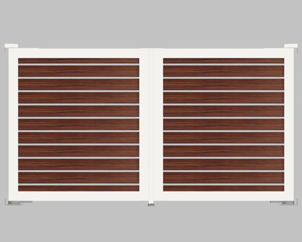 Cancello automatico battente ALBA Maia120-20 in alluminio, apertura centrale, L 350 x H 190 cm, di colore noce