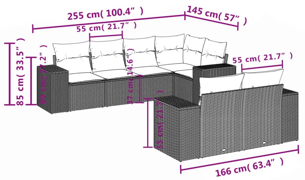 Set divani da giardino con cuscini 7pz nero polyrattan