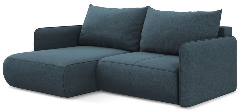 Divano angolare blu allungabile/con contenitore (con penisola a sinistra) Nanea – Makamii