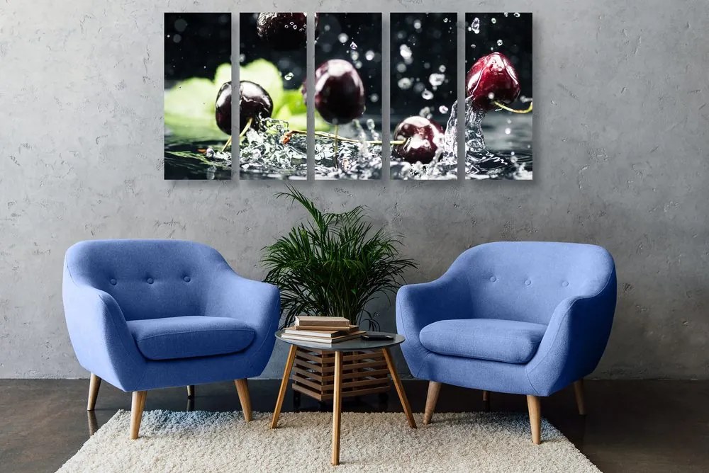 Quadri 5 pezzi – Ciliegie mature nell'acqua