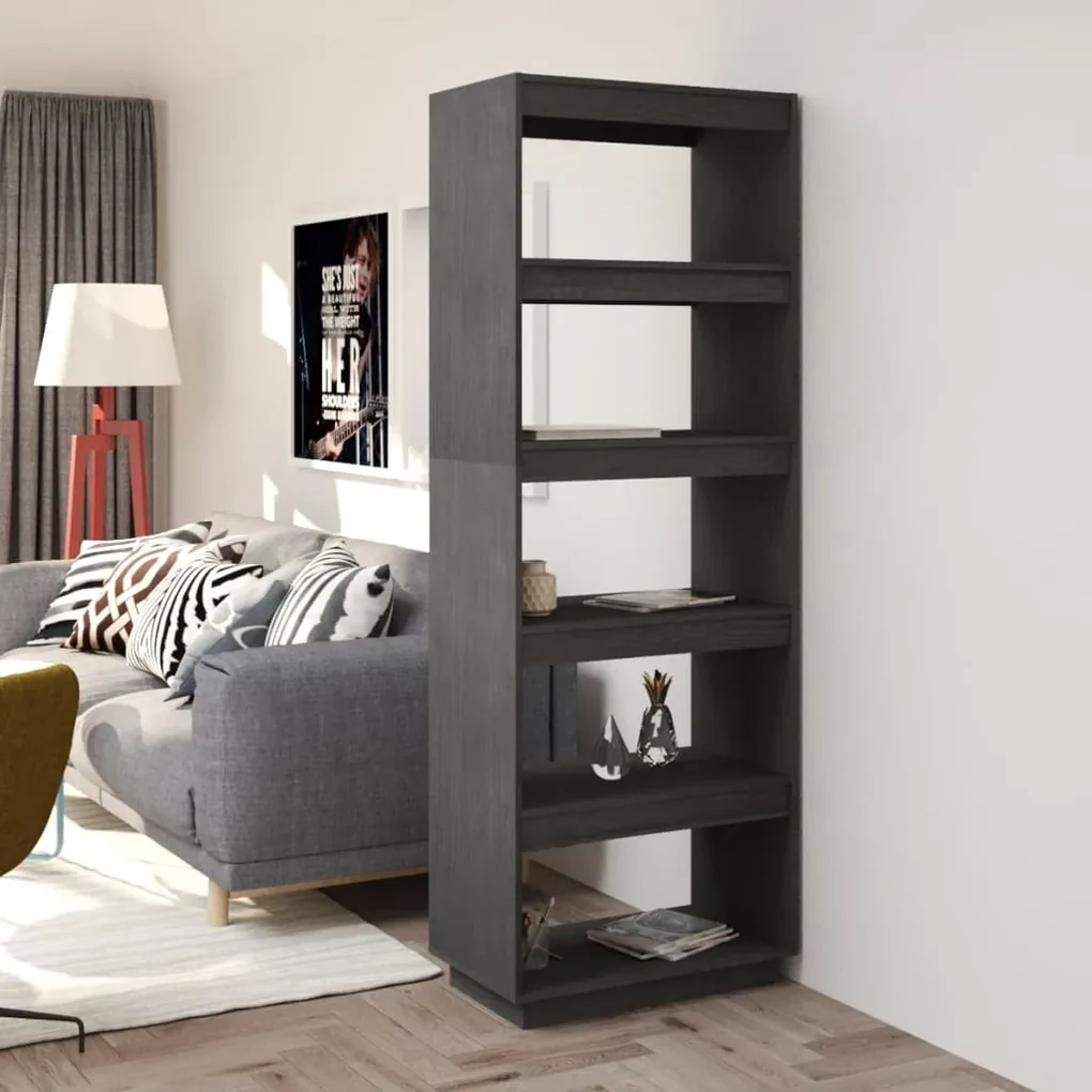 Libreria/divisorio grigio 60x35x167cm in legno massello di pino