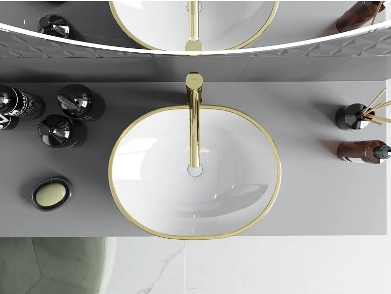 Mexen Viki lavabo da appoggio 48 x 35 cm, bianco/bordo oro - 21054805
