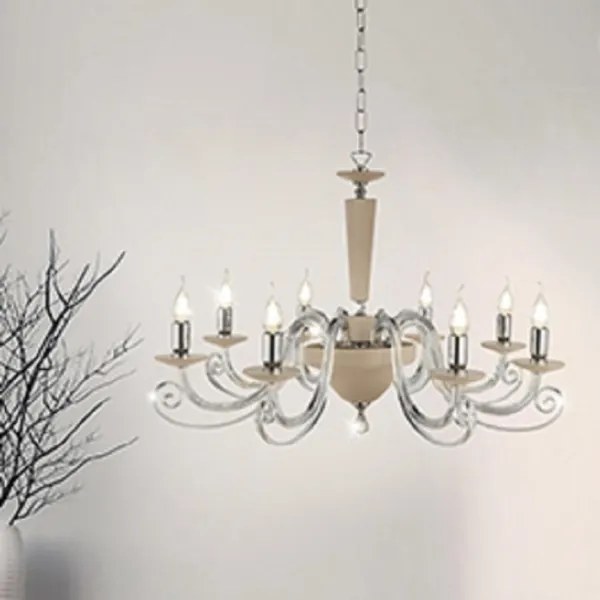 Lampada a sospensione CHERUBINI D90 cm in vetro e cristallo ottico 8 luci TORTORA