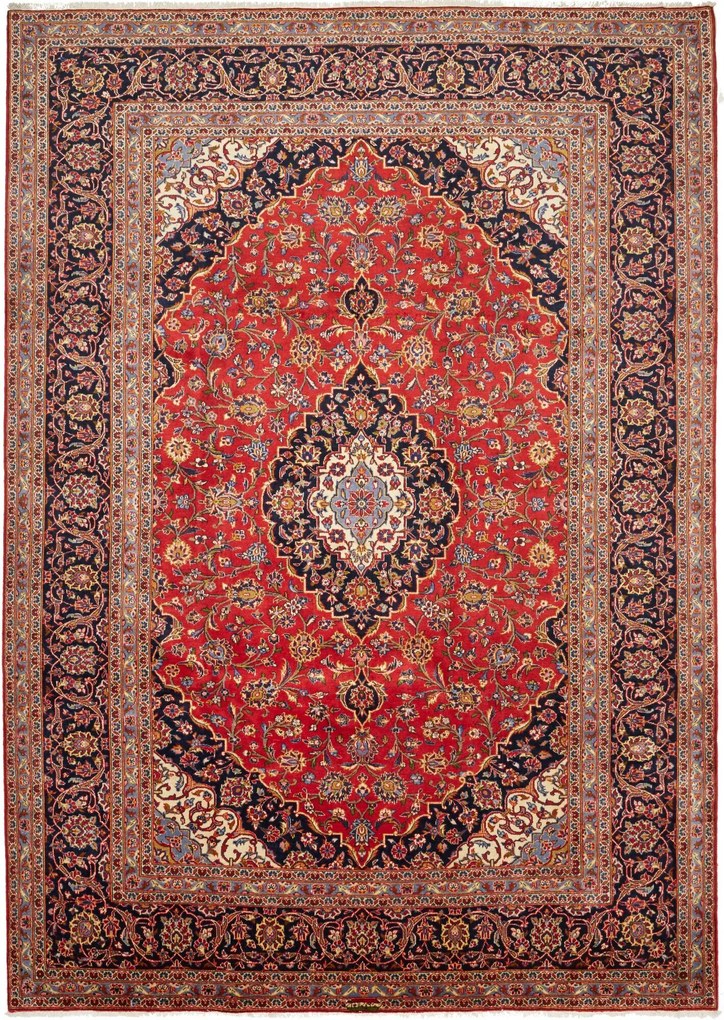 Kashan Tappeto 350x250 Rosso (Iran) Annodato A Mano
