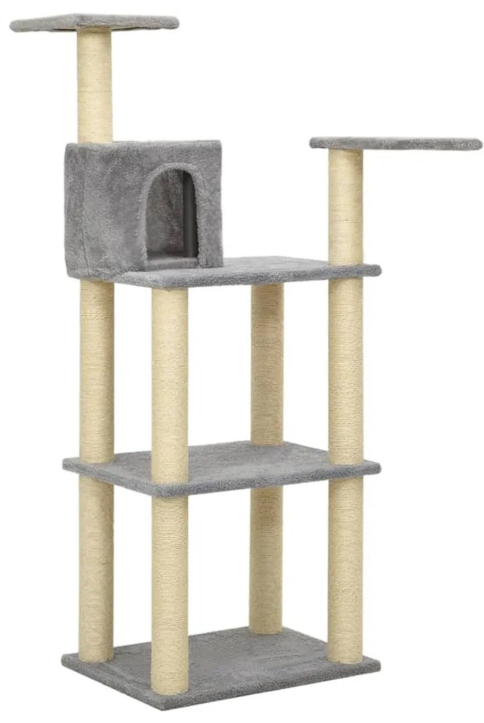 Albero per Gatti con Tiragraffi in Sisal Grigio Chiaro 118,5 cm