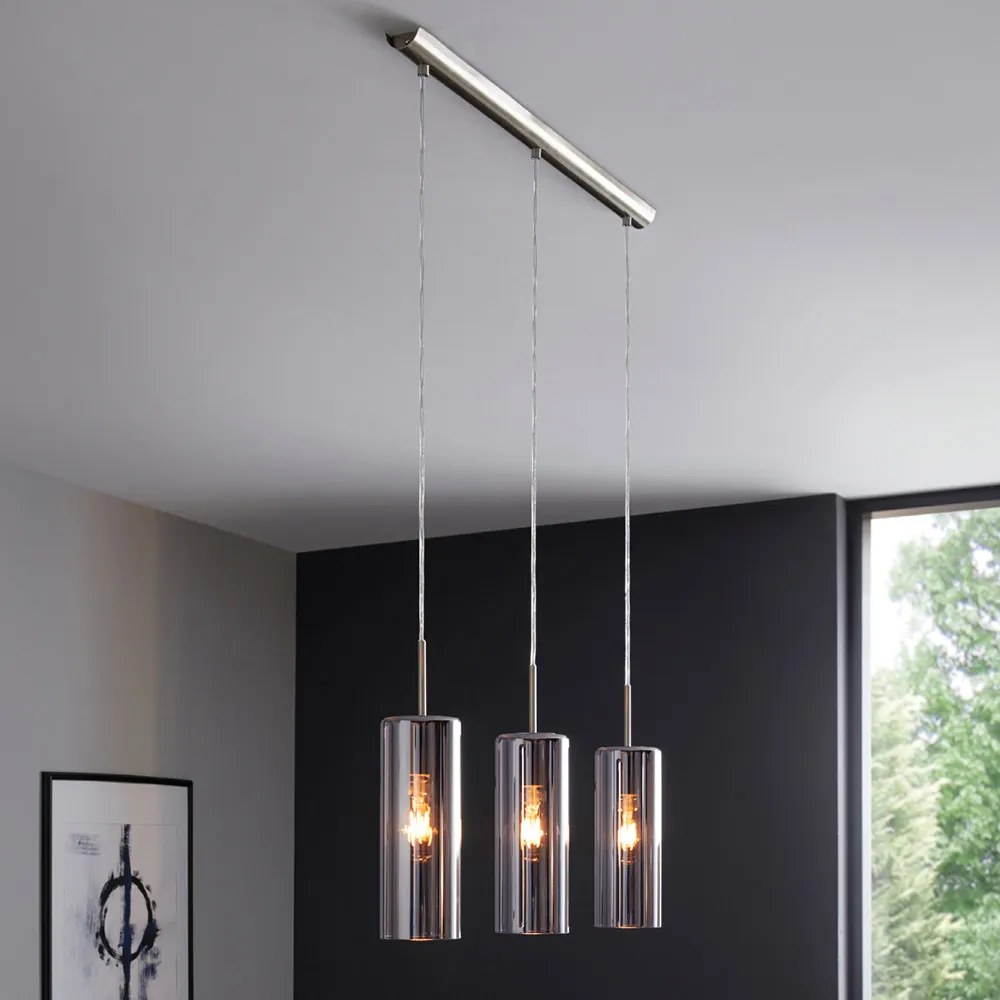 Lampadario Industrial Selvino 3 Luci Acciaio Grigio Opaco Diffusore Nero