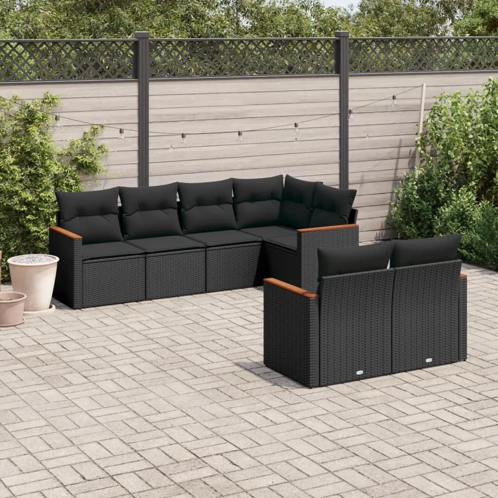 Set divani da giardino con cuscini 7pz nero polyrattan