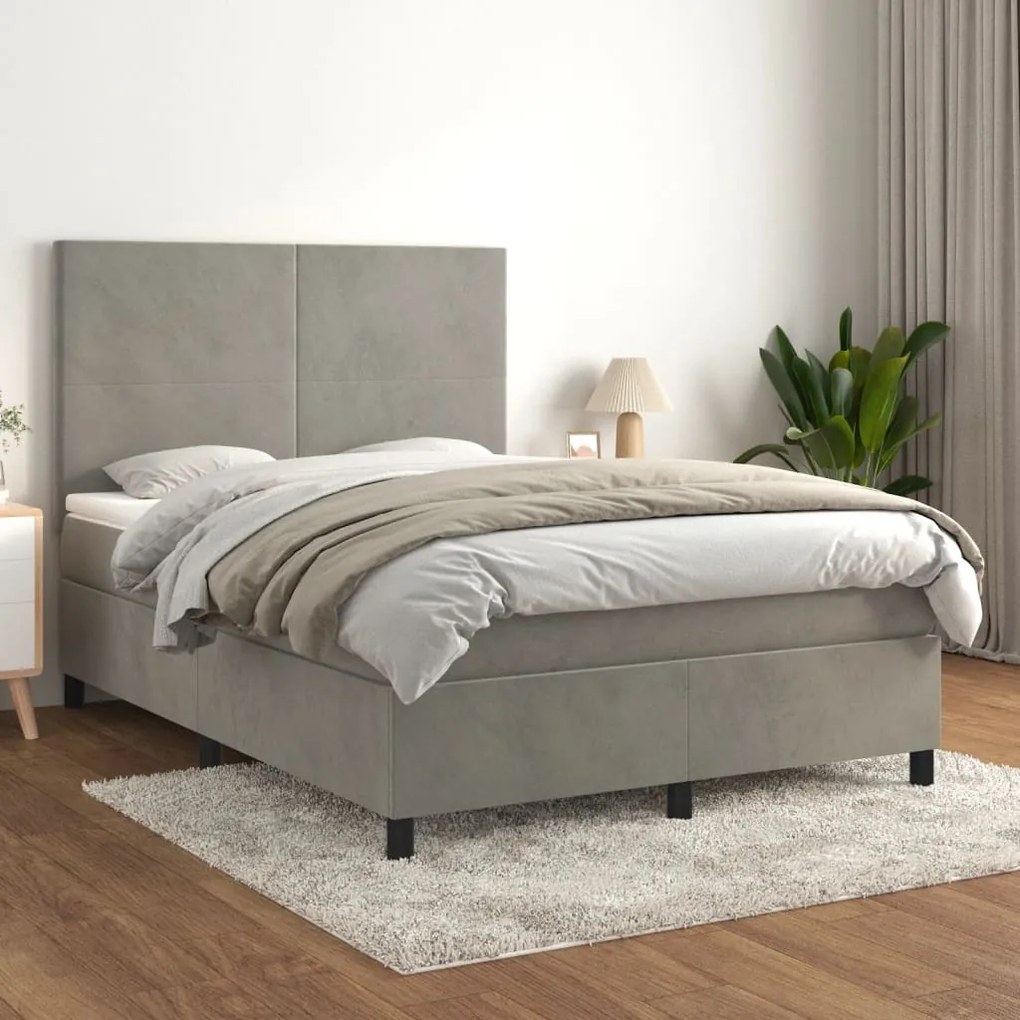 Giroletto A Molle Con Materasso Grigio Chiaro 140x200cm Velluto /
