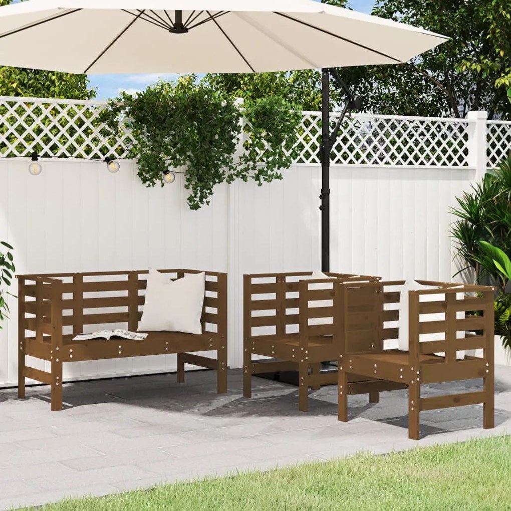 Set Salotto da Giardino 3 pz Miele in Legno Massello di Pino