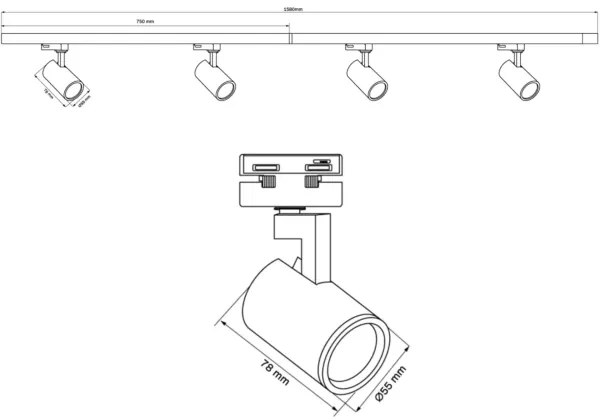 Faretto per sistema a binario LYNX 4xGU10/10W/230V bianco