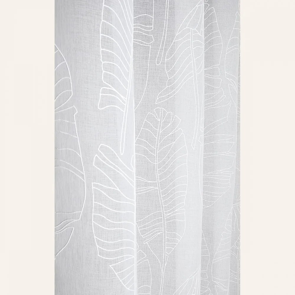 Tenda bianca Flory con motivo a foglie e occhielli argentati 140 x 240 cm