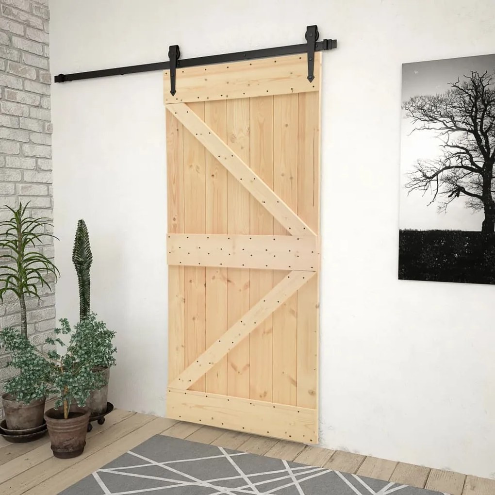 Porta Scorrevole Con Set Hardware 80x210 Cm İn Legno Di Pino /