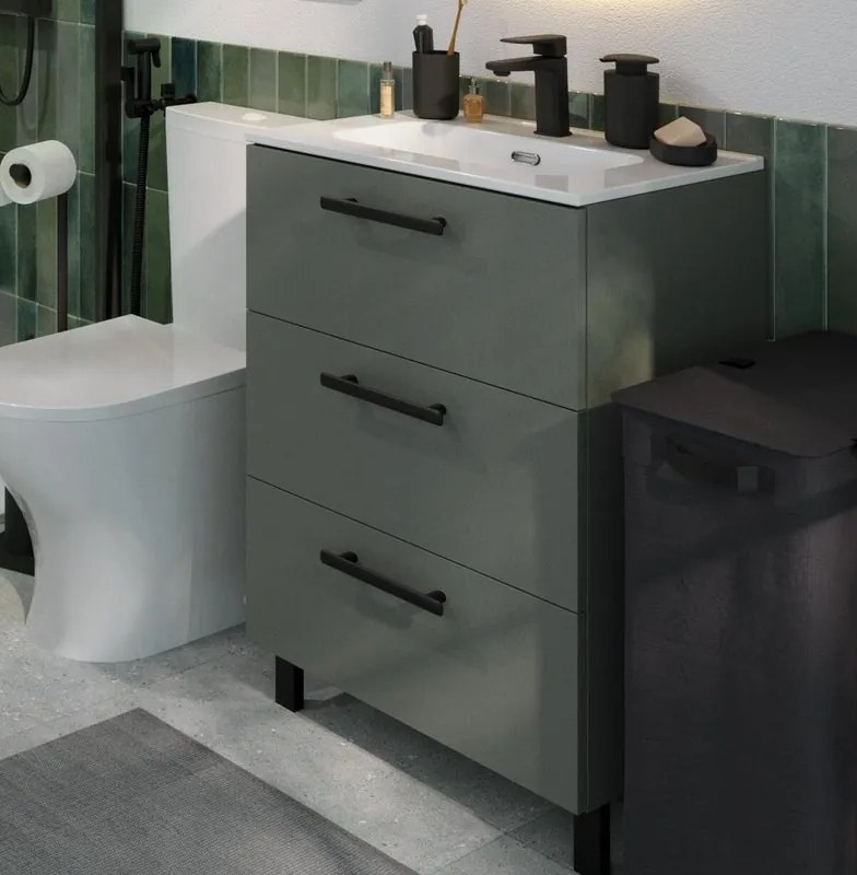 Base Remix 3 cassetti, L60 X P 39 X H57.7 cm verde, con piedini