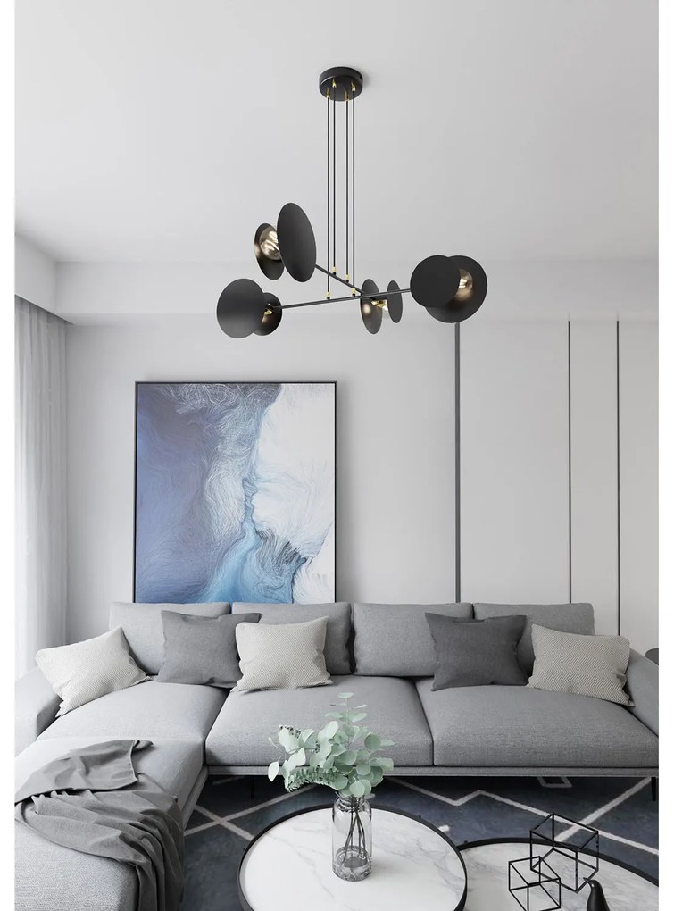 Lampadario Moderno 1 Luce Izanami In Acciaio Nero Con Bracci