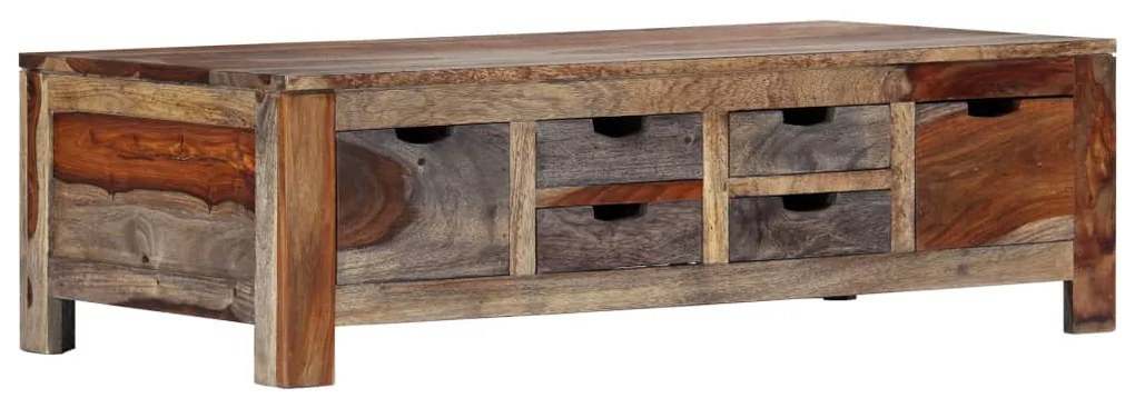 Tavolino Da Caffè Grigio 100x50x30cm İn Legno Massello Sheesham /