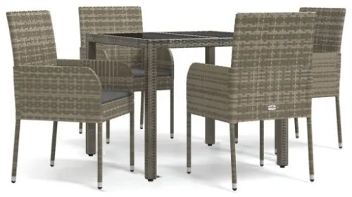 Set da Pranzo da Giardino 5 pz con Cuscini in Polyrattan Grigio