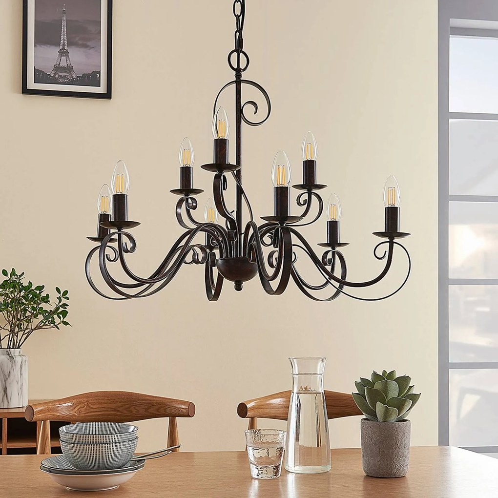 Lampadario a soffitto Caleb Lindby, dimmerabile, Marrone / Ruggine, Corridoio, Metallo, Campagna / Rustiche, Lampadario