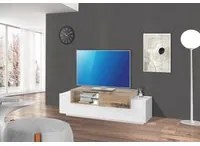 Mobile da soggiorno Porta TV, Made in Italy, Credenza per TV da salotto a 3 ante, cm 160x45h51, Bianco lucido e Acero