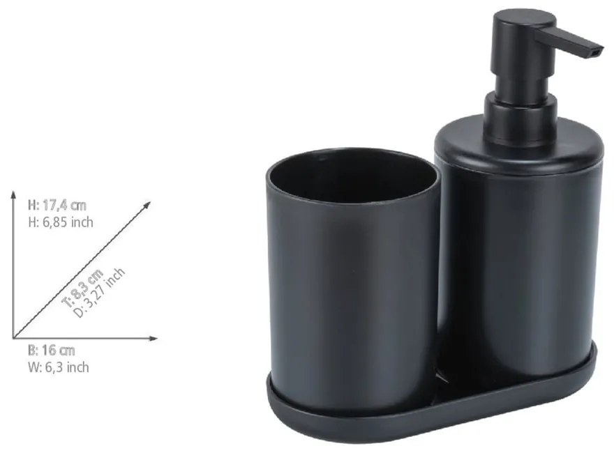 Set di accessori per il bagno nero opaco in plastica Fano – Allstar