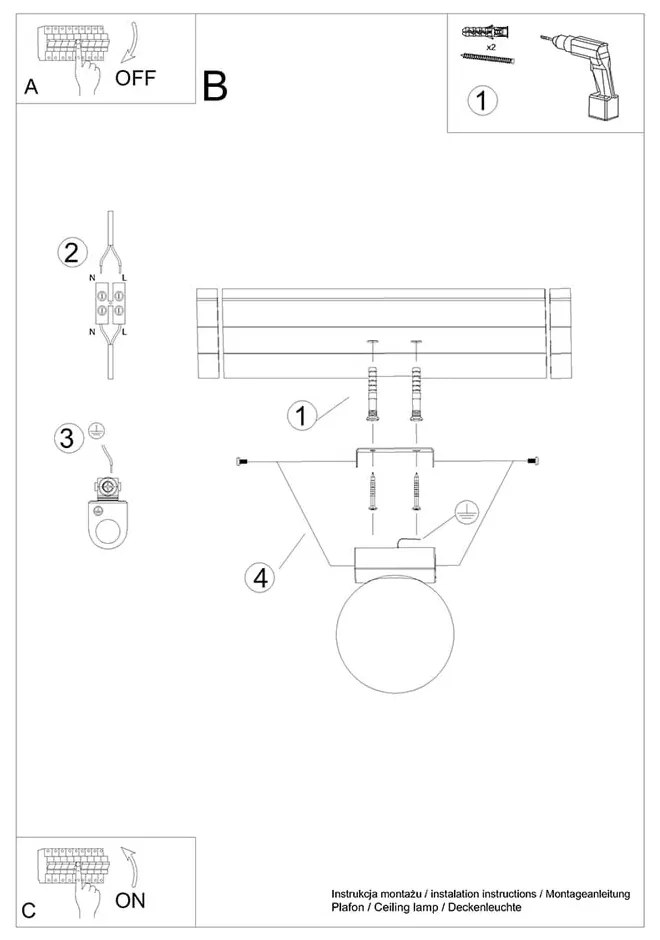 Lampada da soffitto bianca con paralume in vetro ø 12 cm Umerta - Nice Lamps