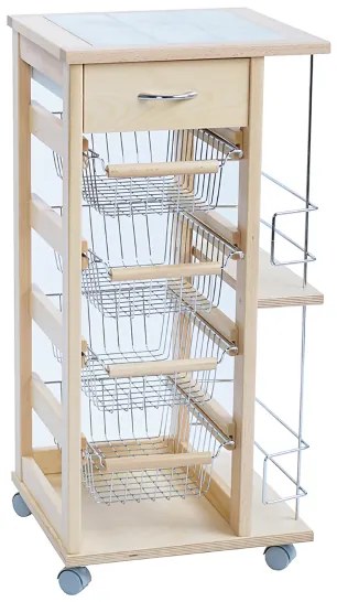 Carrello salvaspazio con cesti portafrutta e portabottiglie Naturale