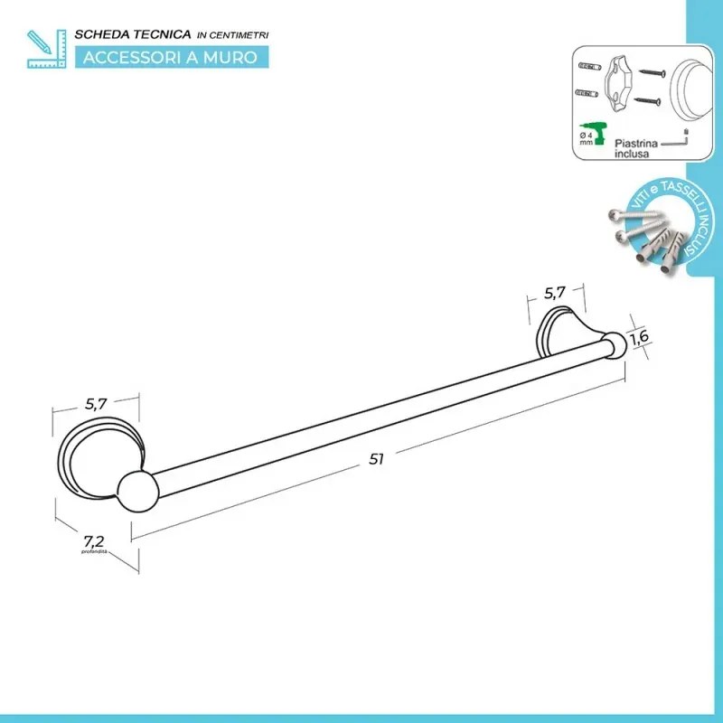 Porta asciugamani da muro 55 cm finitura bronzo kit di fissaggio incluso Iris