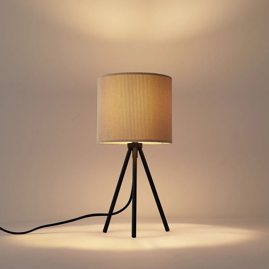 Lampada da tavolo moderna a treppiede color talpa con paralume in velluto - Luz
