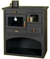 Stufa a legna con forno. Piastre in ghisa. Potenza termica 10kw. Modello Prity 1P 34 con canna fumaria a sinistra