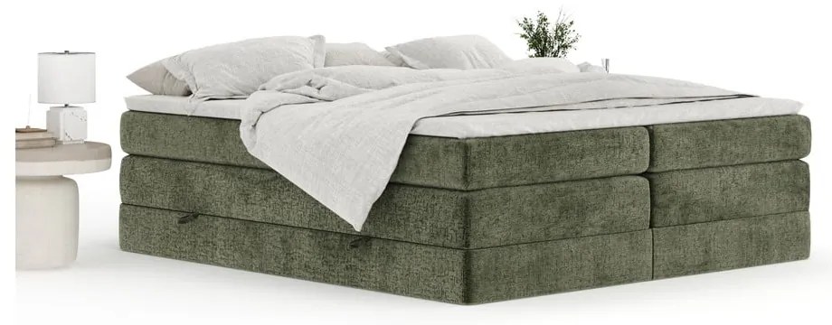 Letto boxspring verde scuro con contenitore/senza testiera 160x200 cm Juniper – Maison de Rêve