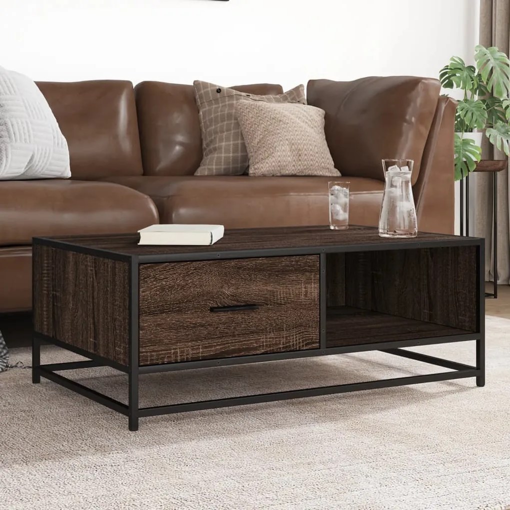 Tavolino Rovere Marrone 90x57x35 Cm Legno Multistrato E Metallo /