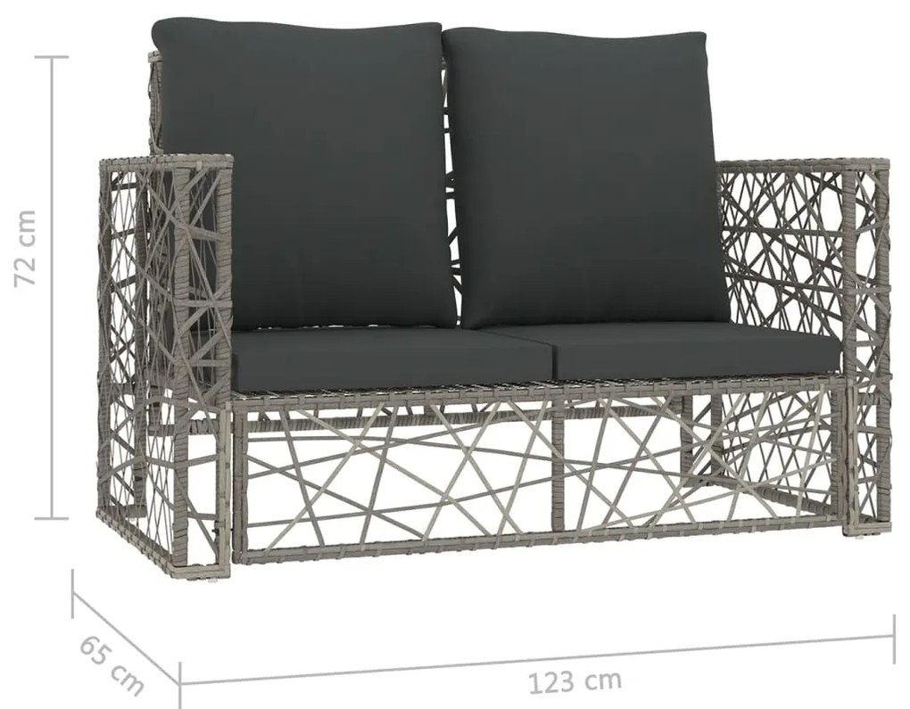 Set Divani da Giardino 2 pz con Cuscini in Polyrattan Grigio