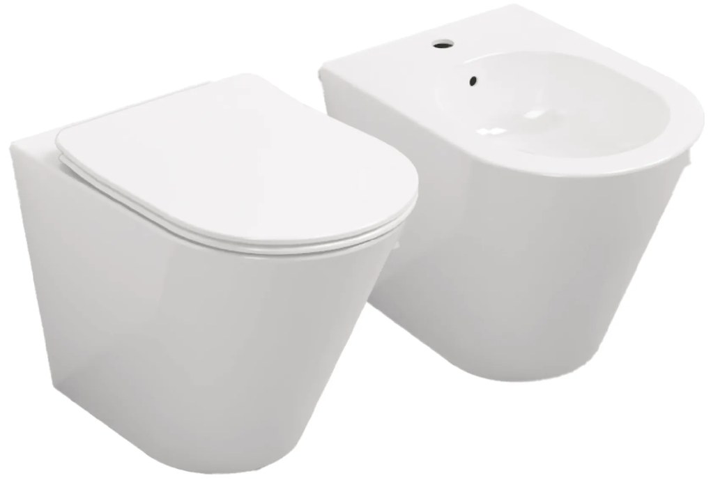 Coppia Di Sanitari a Terra Senza Brida Ceramica Cielo "Mare" Bianco Lucido