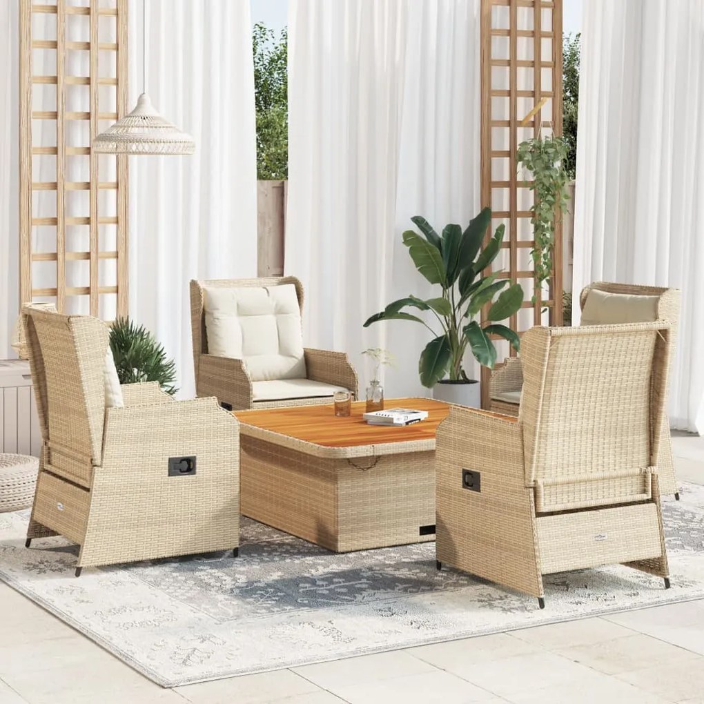 Set divani da giardino 5 pz con cuscini in polyrattan beige