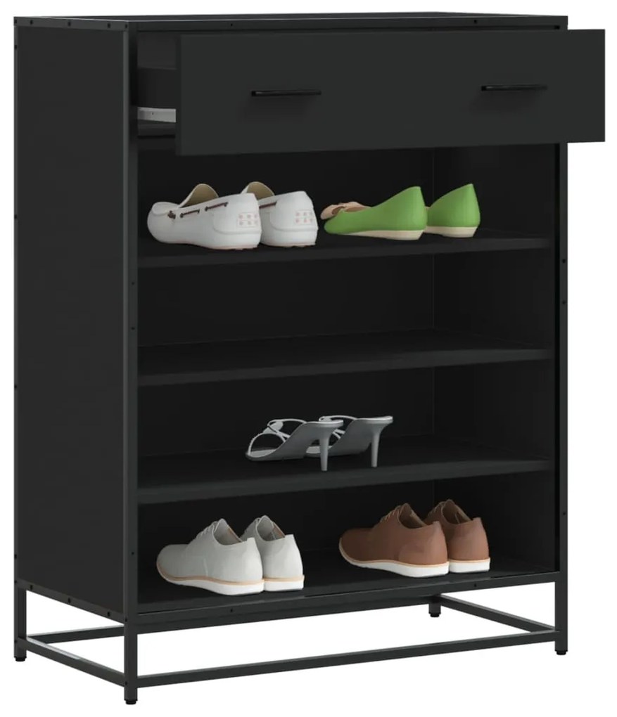 Scarpiera Nera 75x38x97,5 Cm İn Truciolato E Metallo /